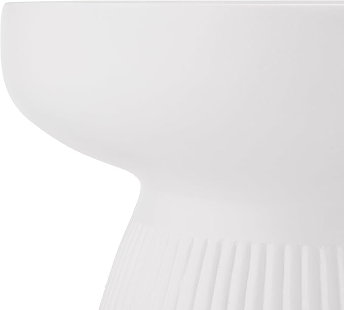 Christopher Knight Home Luce Round Side Table, Outdoor Concrete End Table, Vertical Texture Accent Table, Decorative Side Table, Stylish End Table for Patio Balcony Beach Pool Side, White