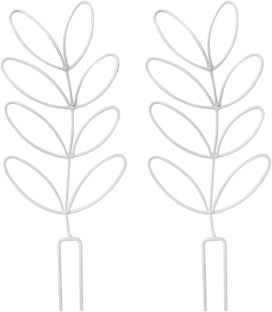 2Pack Indoor Plant Trellis Metal Wire Garden Trellis ，Small Climbing Leaf Shape Trellis for Garden Potted Plant Houseplant (Whiter)