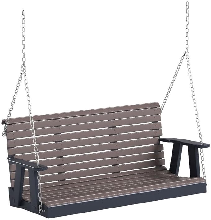 Poly Lumber Wood 5FT Porch Swing Amish Craftsmandship Made in USA HDPE with No wood fibers and 1000 lbs Limit. Stainless Steel Hardware.Signature Rollback design for Patio Outdoor Backyard Garden Park