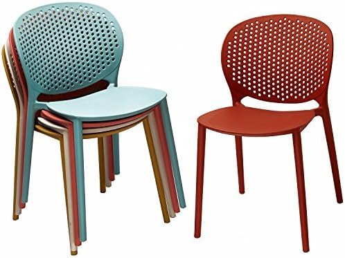 2xhome Set of 4 Patio Dining Chairs | Modern Stackable Outdoor Pool Side Chair | Weather Resistant Plastic for Yard, Porch, Balcony, Kitchen, Orange