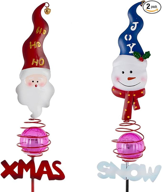 Christmas Solar Garden Stake Lights,2 Pack Snowman＆Santa Claus Xmas Pathways Lights,Solar Christmas Decorations for Outside Lawn Patio Landscape