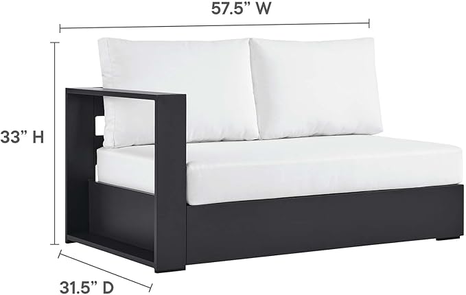 Modway Tahoe Modular Aluminum 2-Piece Outdoor Patio Furniture Gray White, Right-Facing Sectional Sofa Set with Weather-Resistant Cushions, Ideal for Deck, Backyard, Poolside