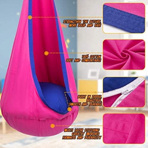 Y- STOP Kids Pod Swing Seat, Hanging Hammock Chair Swing with Inflatable Pillow, Sensory Swing Chair with Pocket for Outdoor and Indoor (Pink and Blue) pcs