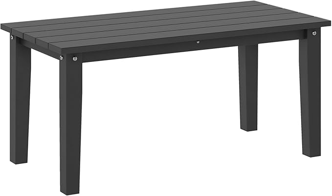 Outsunny HDPE Outdoor Coffee Table, All-Weather Rectangle Patio Coffee Table, Plastic Outdoor Patio Table with Slatted Tabletop for Garden, Balcony, Backyard, Black