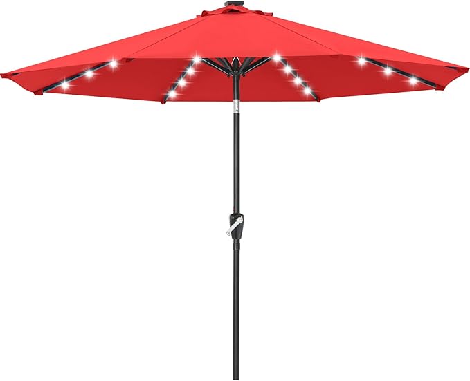 ABCCANOPY Durable Solar Led Patio Umbrellas with 32LED Lights 11FT（Red）