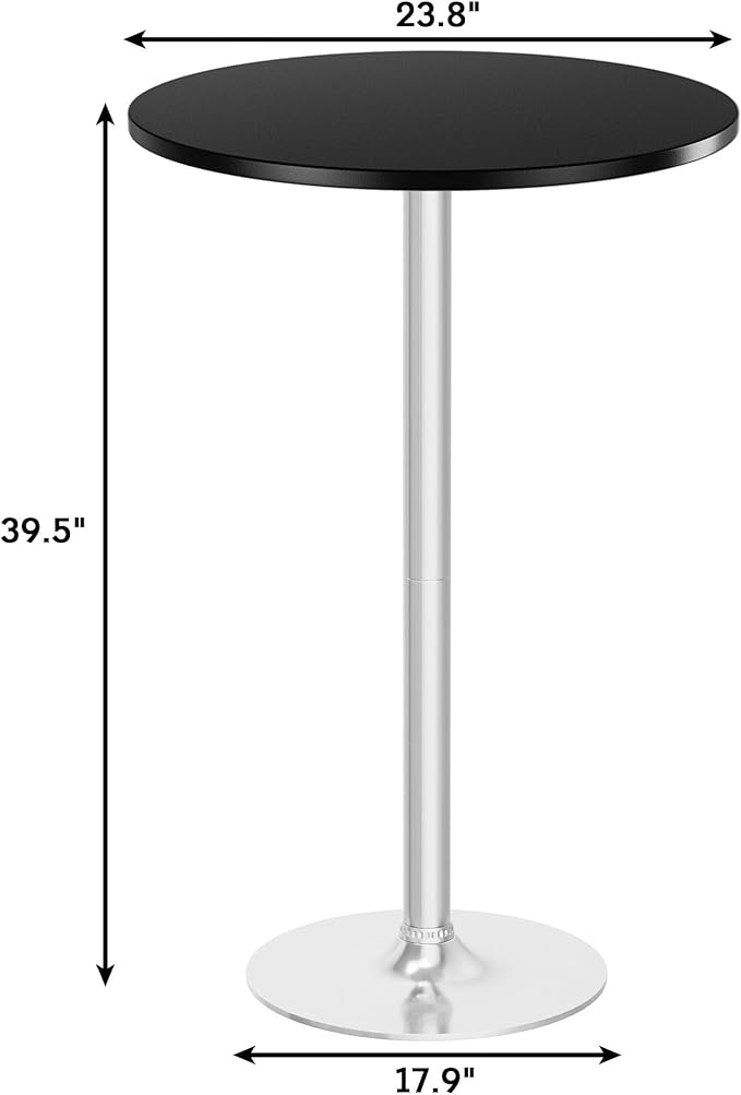 Flamaker Round Bistro Pub Table Modern Style Metal Base MDF Top Cocktail Bar Table Counter Bar Height for Pub, Dining Room, Party (2, Black-Silver)