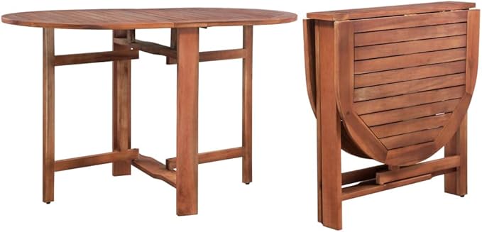 vidaXL Oval Acacia Wood Patio Dining Table - Foldable, Weather-Resistant, 47.2" x 27.6"x 29.1", Rustic Charm for Garden, Deck, Kitchen
