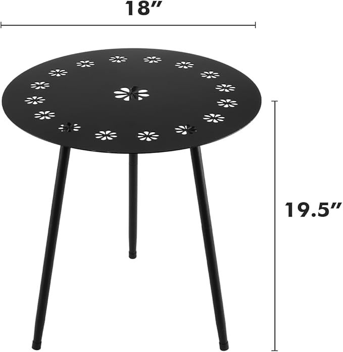 18 Inch Outdoor Side Table Patio Round Tables for Outside Black End Tables Small Coffee Table End Table Modern Metal Porch Plant Stands for Balcony, Indoor, Bedroom, Living Room, Small Spaces