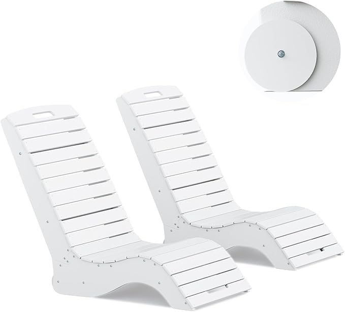 MELLCOM HDPE Pool Lounge Chairs Set of 2, in Pool Lounge Chairs up to 10-Inches of Water, Chaise Lounge Chairs with Wheels, S Shape Patio Lounge Chairs for Pool, Deck, Garden, Beach, White
