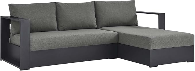 Modway Tahoe Modular Aluminum 2-Piece Outdoor Patio Furniture Gray Charcoal, Right-Facing Sectional Sofa Set with Weather-Resistant Cushions, Ideal for Deck, Backyard, Poolside