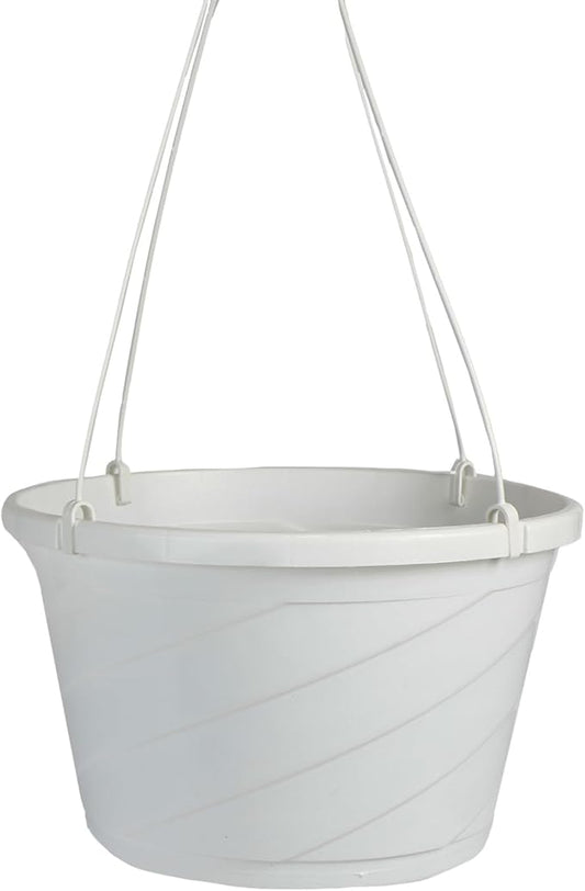 The HC Companies Euro Hanging Basket Planter Decorative 12-Inch Large Plastic Hanging Basket w/Swirl Design for Outdoor Plants, White
