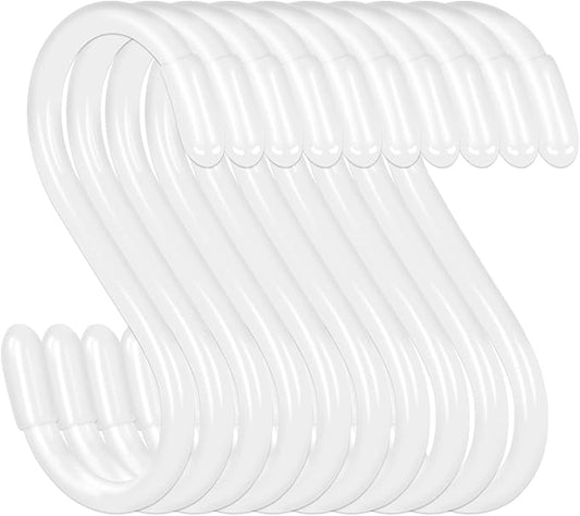 20 Pack Vinyl Coated S Hooks for Hanging,Heavy Duty S Hook for Hanging Plants,Non Slip 3 Inch Closet S Hooks,Steel Metal White Vinyl Coated Small Hook for Jeans Pots and Pans Coffee Cups