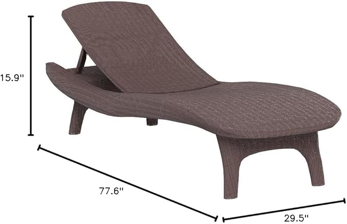 Keter Set of 2 Pacific Sun Lounge Chair Outdoor Chaise Pool Chairs with Resin Rattan Look and Adjustable Back