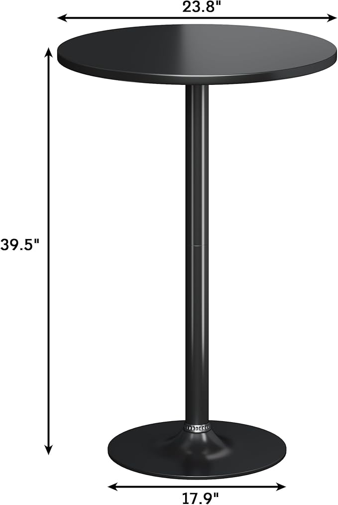 Flamaker Round Bistro Pub Table Modern Style Metal Base MDF Top Cocktail Bar Table Counter Bar Height for Pub, Dining Room, Party (2, Full Black)
