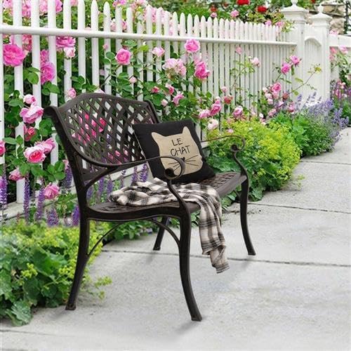 40.5" Outdoor Garden Bench, Patio Furniture Cast Aluminum Bench with Mesh Backrest, Weather Proof 2-Person Outdoor Loveseat with Anti-Rust for Park, Porch, Pool, Backyard