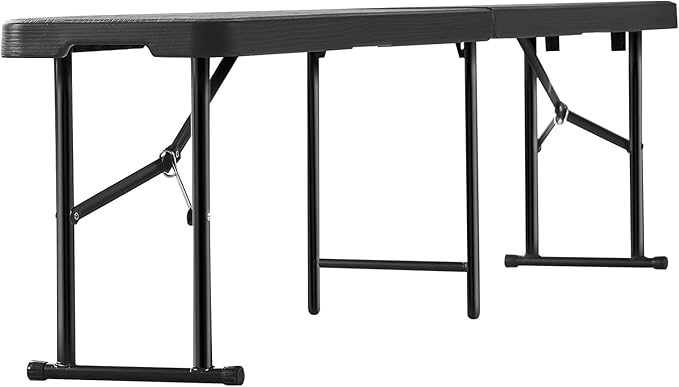 VEVOR Plastic Folding Bench, 6ft Portable Folding Bench, Smooth High Density Polyethylene Waterproof Outdoor Bench, Picnic Camping Table with Handle for Garden Soccer Playtime, Black (1 Pack)