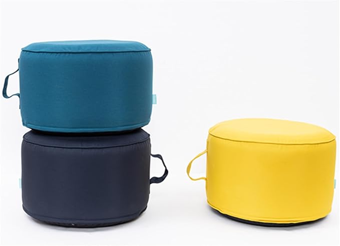 QILLOWAY Indoor/Outdoor Inflatable Stool,Round Ottoman,All Weather Foot Rest for Camping or Home,All Peacock Blue