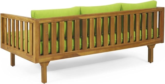 Merax Solid Acacia Wood Couch Chaise Lounge Chair Indoor, 3 Seater Daybed Sofa Couches with Cushions & Pillow, Heavy Frame Day Bed for Living Room, Office, Outdoor, Balcony, Patio, Water Resistant