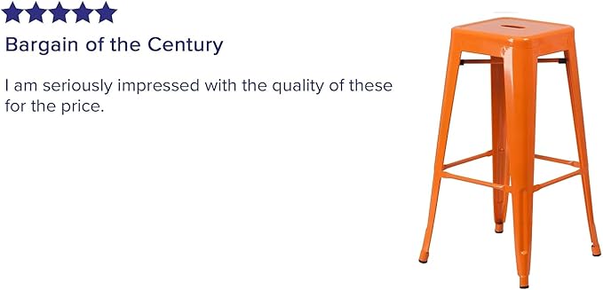 Flash Furniture Lily 4 Pack Commercial Grade 30" High Backless Orange Metal Indoor-Outdoor Barstool with Square Seat