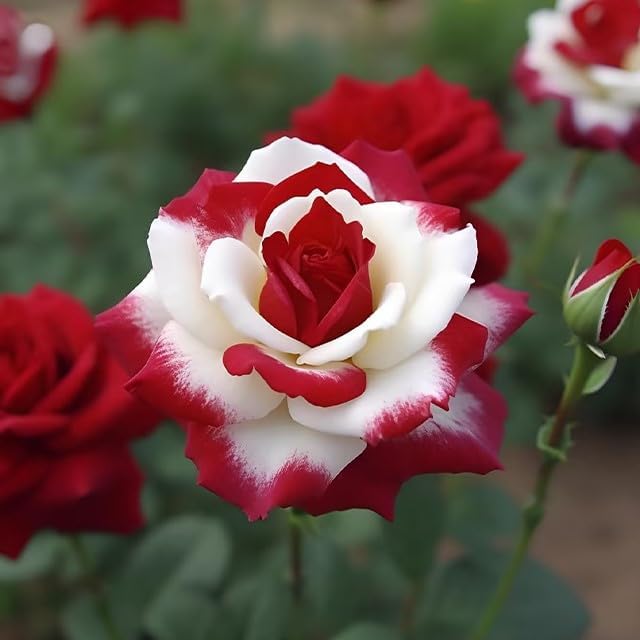 20 Rare Twin Red White Rose Flower Seeds for Planting - Captivating Garden Blooms Non GMO Heirloom Garden - Planting Instructions for Easy Grow - Great Gardening Gifts