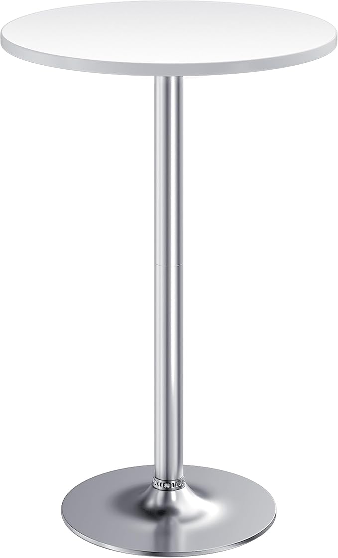 Furmax Bistro Pub Table Round Bar Height Cocktail Table for Home Bar, Small Round Bar Tables for Party, Dining Room, Living Room and Wedding, Metal Base MDF Top Obsidian, 40.6 Inch Height (1, White-2)