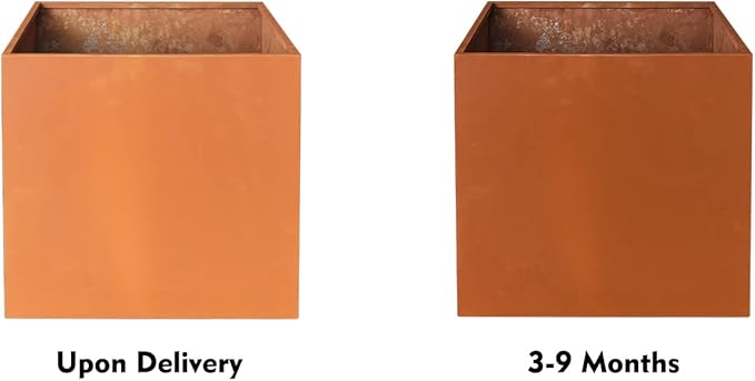 Corten Steel Planter Box Metal Planters Square Outdoor Steel Planter Cube Rustic Flower Pot 16 Inch for Commercial Residential Garden Patio and Backyard