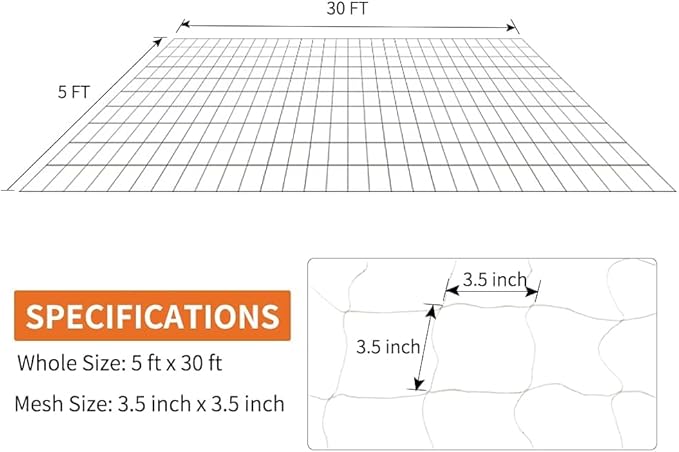 Tcamp Trellis Netting for Plants (5Ft x30Ft, 3.5" Square Mesh Ployester, 2Pack)