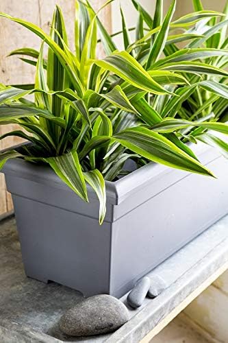 The HC Companies 28 Inch Romana Planter Box with Drainage Plug, Lightweight UV-Resistant Plastic Outdoor Planters, 1-Pack Flower Box for Garden, Patio, Balcony, and Fence, Clay