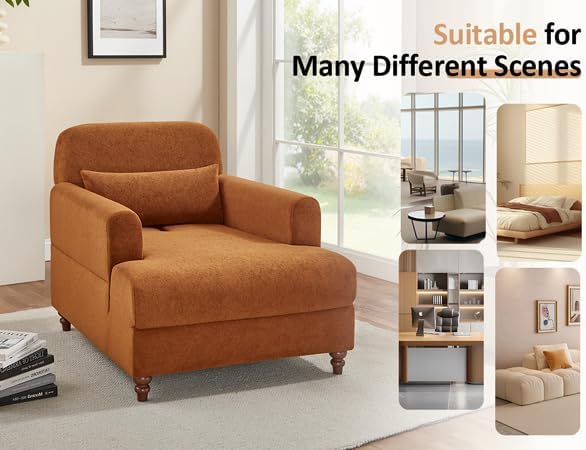 Oversized Chaise Lounge Chair Set of 2, Cloud Fluffy Chaise Sofa Recliner with Adjustable Backrest, Comfy Upholstered Sleeper Couch Bed, Modern Deep Seat Reading Armchair for Living Room, Bedroom