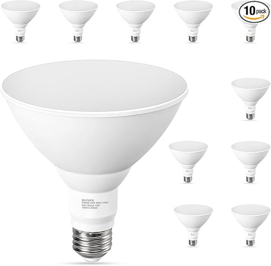 10 Pack PAR38 LED Flood Light Bulbs Outdoor, 100W Equivalent, Daylight White 5000K, 1050LM, 13W Dimmable, Waterproof LED Floodlight for Porch Yard Garage, E26 Base, 15,000 Hrs