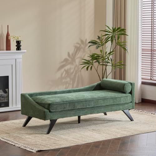 Christopher Knight Home Cagle Upholstered Loveseat Sofa with Splayed Legs, Birch Wood Frame Lounge Chair, Living Room Chaise Lounge Chair Indoor, Soft Lounge Sofa with Rolled Accent Pillow, Green
