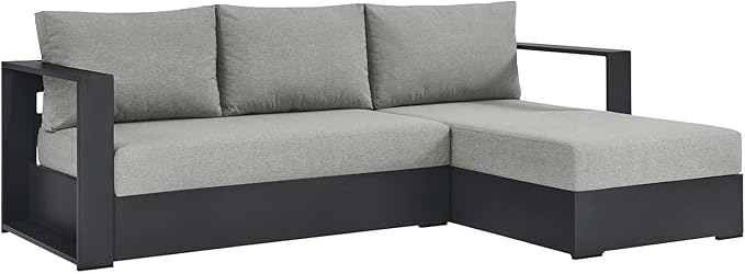 Modway Tahoe Modular Aluminum 2-Piece Outdoor Patio Furniture Gray, Right-Facing Sectional Sofa Set with Weather-Resistant Cushions, Ideal for Deck, Backyard, Poolside
