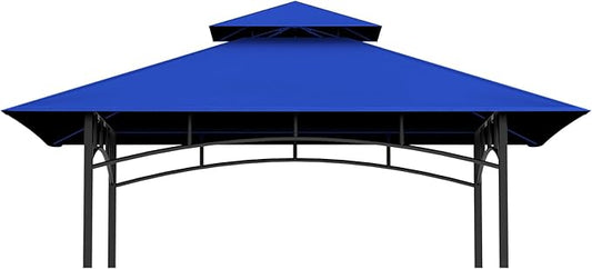 Grill Gazebo Replacement Canopy Top - 5'x8' Outdoor BBQ Tent Roof Cover Double Tiered Outdoor Grill Shelter Fit for Model L-GG001PST-F (Blue)