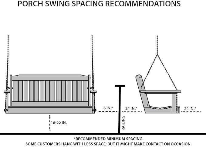 Amish Casual Heavy Duty Mission Treated Porch Swing, 6-Foot, Semi-Solid White Stain, 8Ft Chains, Without Cups