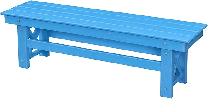 HDPE Outdoor Bench, 55" Patio Bench Outdoor Furniture, Poly Lumber Adirondack Benches, All Weather HDPE Patio Garden Backless Benches for Park, Poolside, Deck, Porch, Sky Blue