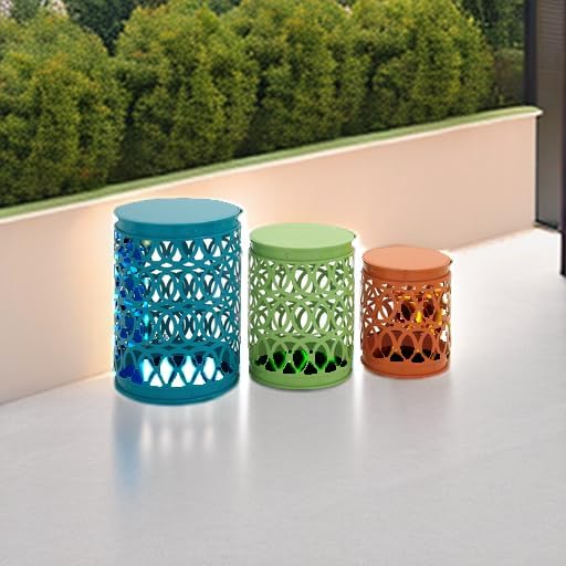 Deco 79 Metal Side End Accent Table Indoor Outdoor Nesting End Table with Carved Trellis Design, Set of 3 Side Table 22", 18", 15"H, Multi Colored