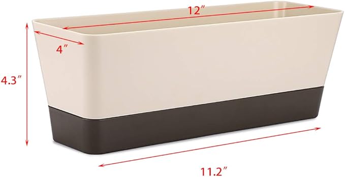 Skelang 3 Pcs Rectangular Plant Pot, 12" Watering Container with Drainage Hole, Window Planter Box with Saucer for Succulents, Flowers, Indoor Plants, African Violets