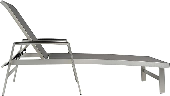 Christopher Knight Home Patio Aluminum Chaise Lounge, Adjustable Mesh Chaise Lounge, 5 Position Backrest Recliner, Lounge Chair with Armrest, Ourdoor Deep Seating Lounge for Poolside Backyard, Grey
