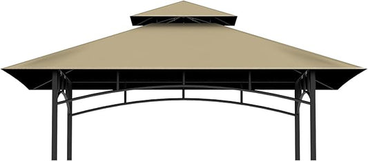 Grill Gazebo Replacement Top, 5 * 8 Outdoor BBQ Top Cover, Double Layer BBQ Gazebo Top Canopy for Model #L-GG001PST-F (Khaki)