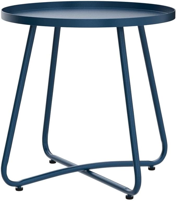 danpinera Outdoor Side Tables, Weather Resistant Steel Patio Side Table, Small Round Outdoor End Table Metal Side Table for Patio Yard Balcony Garden Bedside (Blue)