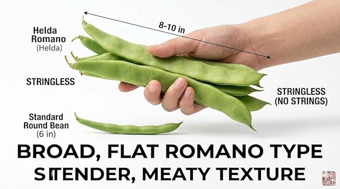 Bean Seeds for Planting Vegetables and Fruits. Pole Beans,Bush Beans,Romano Beans.Non GMO Garden Seeds for Home Vegetable Garden-Organic Stringless Heirloom Romano Green Pole Bean Seeds Helda-30ct+