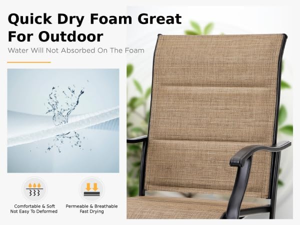 MFSTUDIO Outdoor Bar Stools Set of 2, Swivel Bar Height Patio Chairs Outdoor Barstools High Top Patio Swivel Bar Chairs, Padded Textilene Stools for Outside