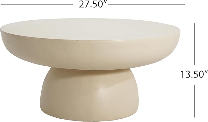 Christopher Knight Home Patsy Modern Lightweight Concrete Coffee Table, Indoor and Outdoor Round Top Accent Table, MGO Sofa End Table with Pedestal Base, No Assembly Needed, 27.5", Beige