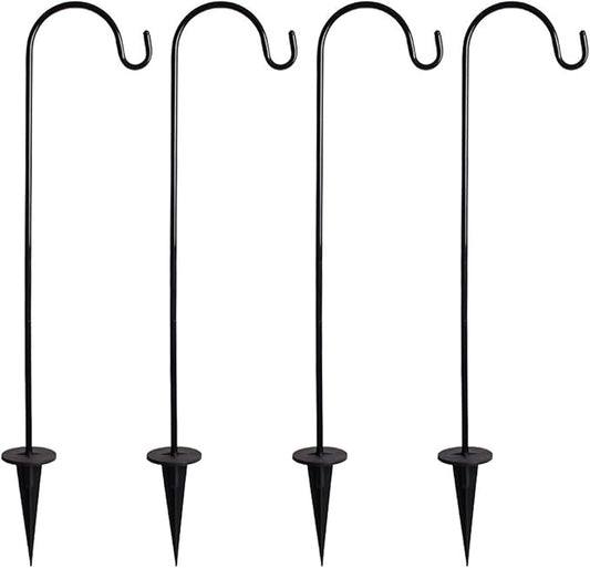 CALIDAKA 4 Pack Multi-Purpose Shepherds Hooks Outdoor Iron Shepherd Hook with Base Adjustable Heavy Duty Garden Hanging Stake for Lanterns Solar Light Plant Hanger Wedding Decor