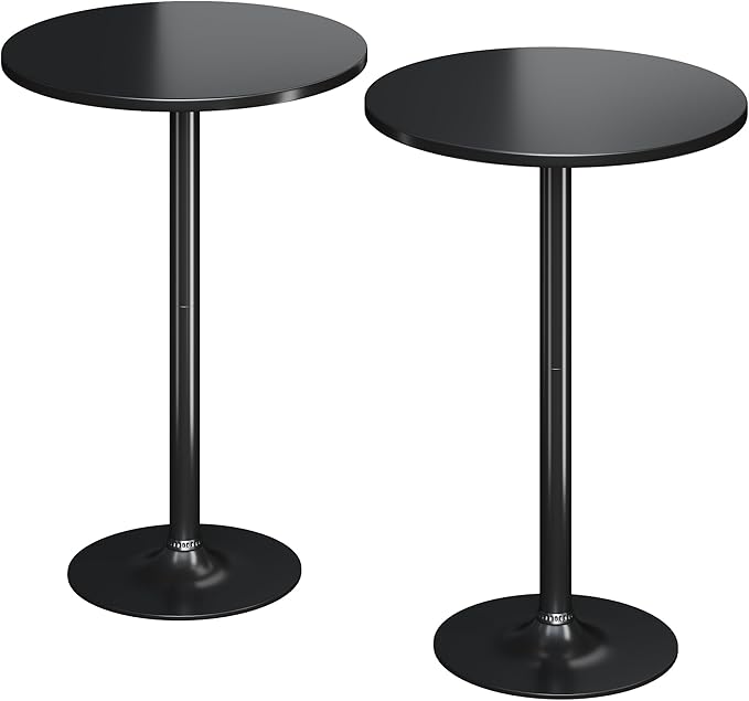 Flamaker Round Bistro Pub Table Modern Style Metal Base MDF Top Cocktail Bar Table Counter Bar Height for Pub, Dining Room, Party (2, Full Black)