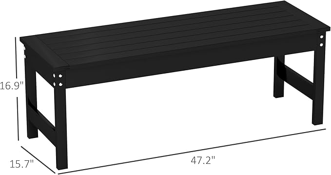 Outsunny Outdoor Bench, 47" 2-Person HDPE All-Weather Patio Bench Seat, Backless Garden Loveseat with Slatted Seat, Rot and Fade Resistant for Yard, Porch, Park, Black