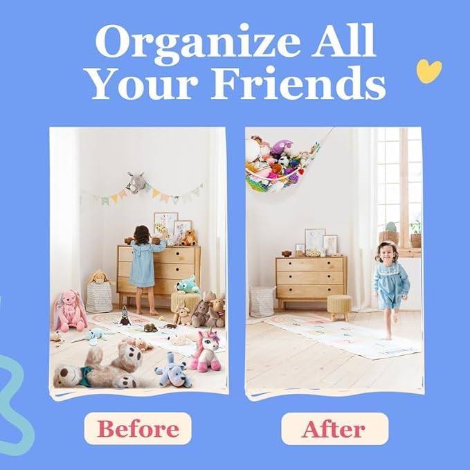Lilly's Love Stuffed Animal Storage Hammock - Extra Large, Corner Hanging Stuffed Animal Net Organizer - Stuffed Animals Toy Storage - Cute Plushie Stuff Animal Holder (Coral)