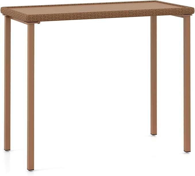 Tangkula Patio Bar Table, Heavy Duty Rectangle Metal Frame 48 Inches Outdoor Counter Height Table, for Backyard, Poolside, Balcony, Lawn