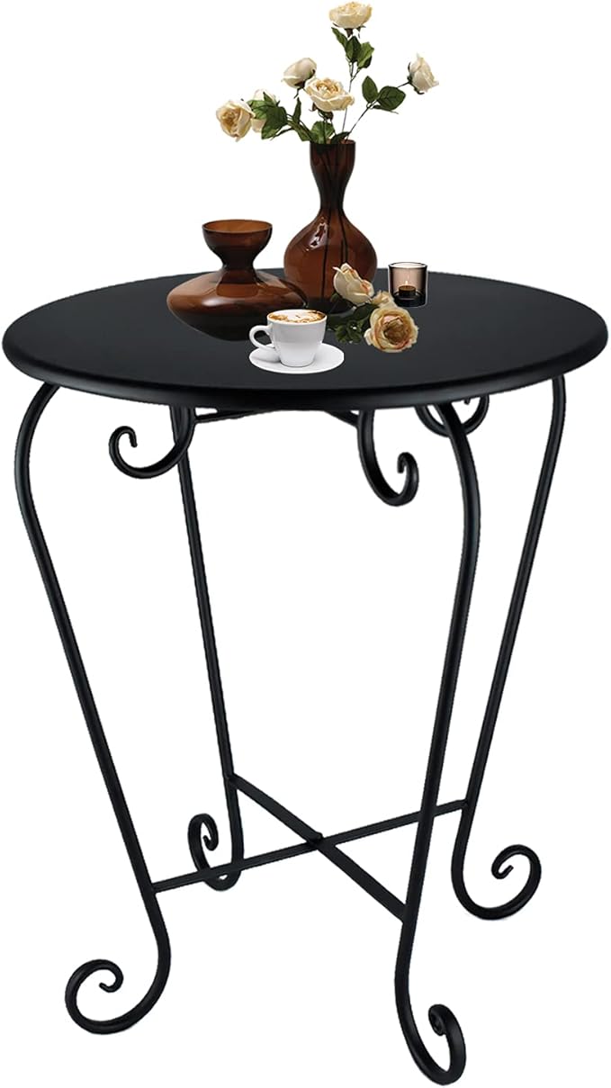 Small Patio Side Table,Round Metal Side Table,Weather Resistant Anti-Rust Outdoor Side Tables,Outdoor End Table for Garden,Porch,Balcony,Yard,Black