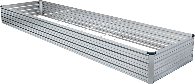 2 Pack 12x4x1FT Galvanized Raised Garden Bed Kit, Outdoor Metal Planter Box for Vegetables, Bottomless Rectangular Gardening Bed with Support Rods, Tool-Free Assembly, Silver